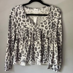 Grey Patterned Long Sleeve Blouse